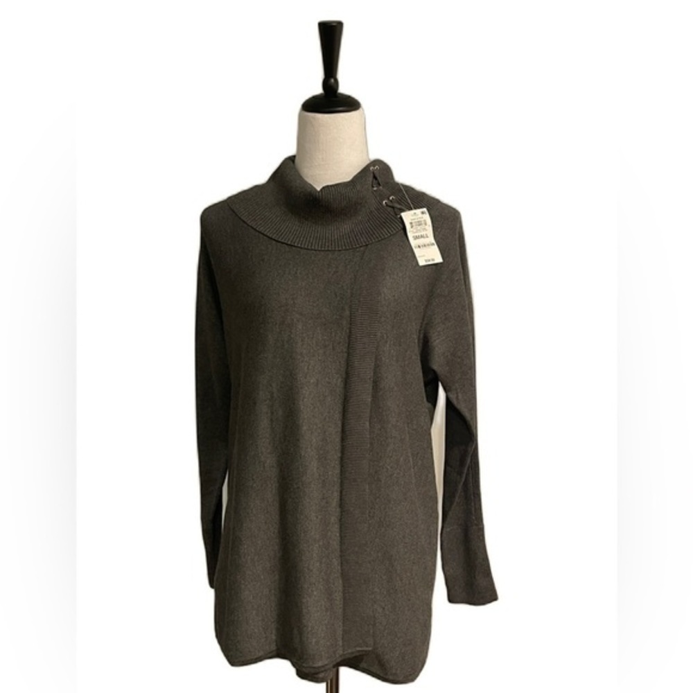 JM COLLECTION Womens Gray Heather Long Sleeve Cowl Neck Sweater Small Size